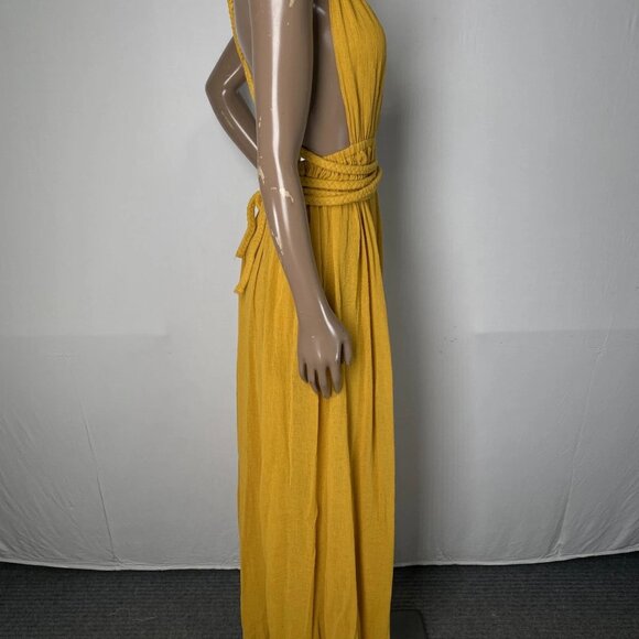 Spiritum Tulum Women’s Itzia Boho Cotton Gauze Maxi Dress – Mustard Yellow OS - Picture 4 of 8